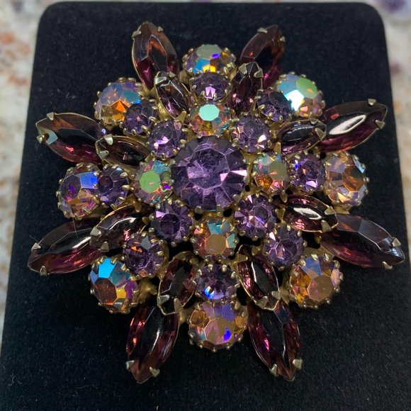 Vintage Purple Cloisonn̩ Gold Flower Brooch with Diamond and  Vintage Brooch - purple and gold